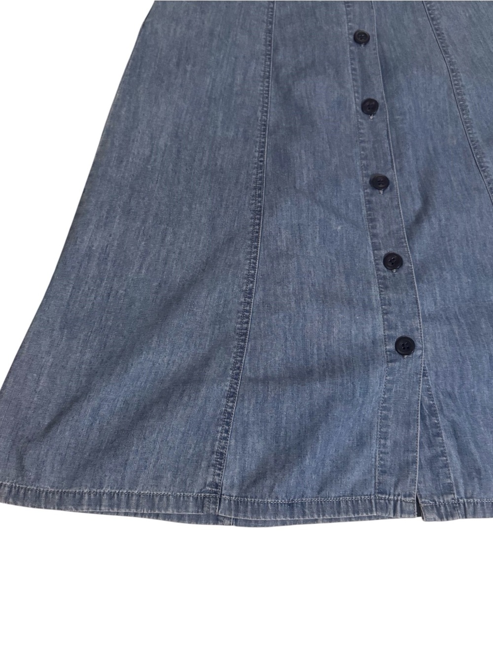 J. Crew Size 26 Blue Chambray Button Front Knee Length Skirt Pockets Cottagecore - Picture 3 of 6